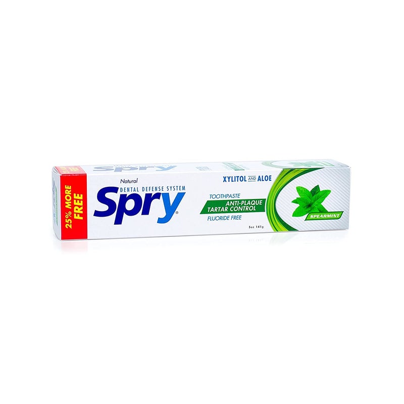 Spry Natural Xylitol Toothpaste 5oz for Adults and Kids - Fluoride Free, Gentle for Sensitive Teeth Whitening and Remineralizing, Breath Freshening, Mouth Moisturizing, Spearmint (Pack of 2) - Image 1